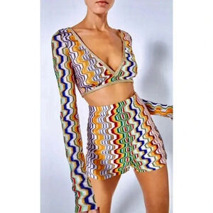 Alexis Multicolor Zigzag Crop Top and Shorts Set